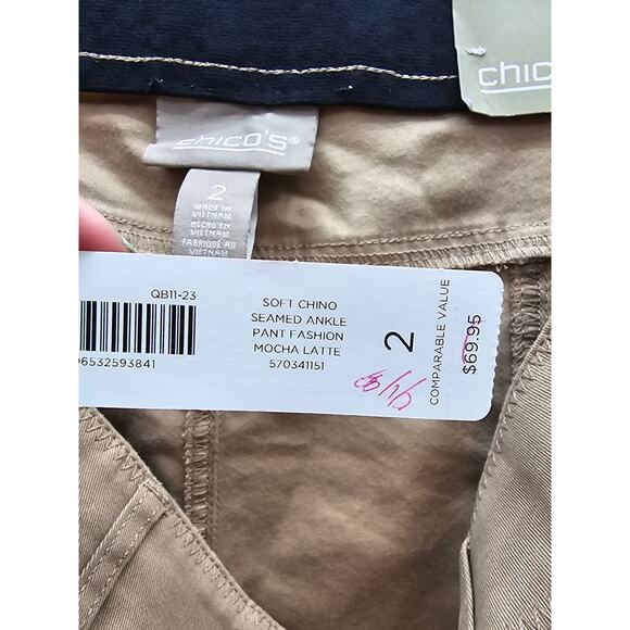 Chico's NWT Straight Ankle Classic Rise Pants Pockets Tan/Beige Size 2 US 12 - Picture 5 of 7